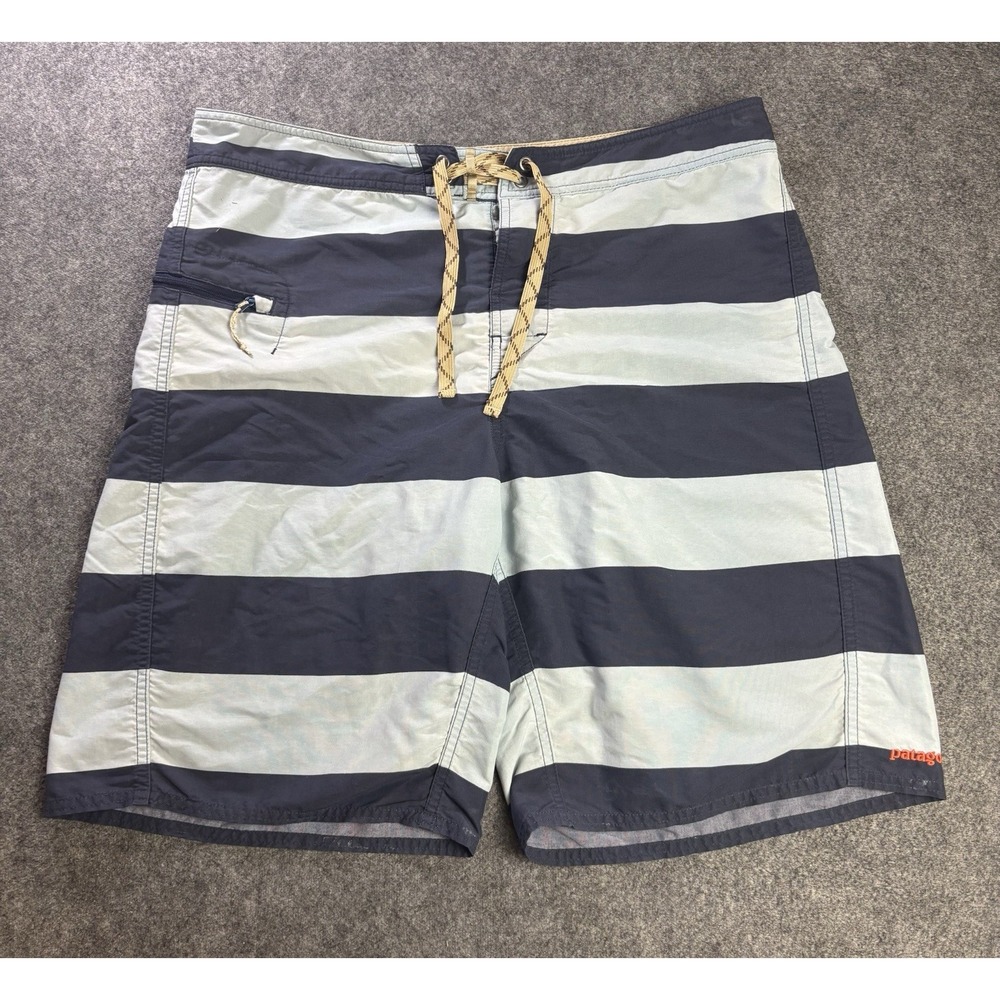 Patagonia Men's Striped Board Shorts Swim Trunks Size 35 Surf Beach Blue.   A10